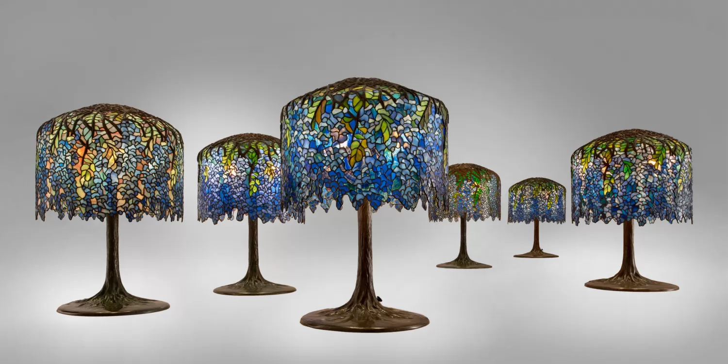 A group of six Tiffany Wisteria lamps.