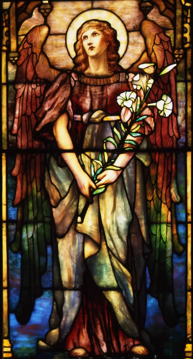 Angel with Lilies Tiffany glass