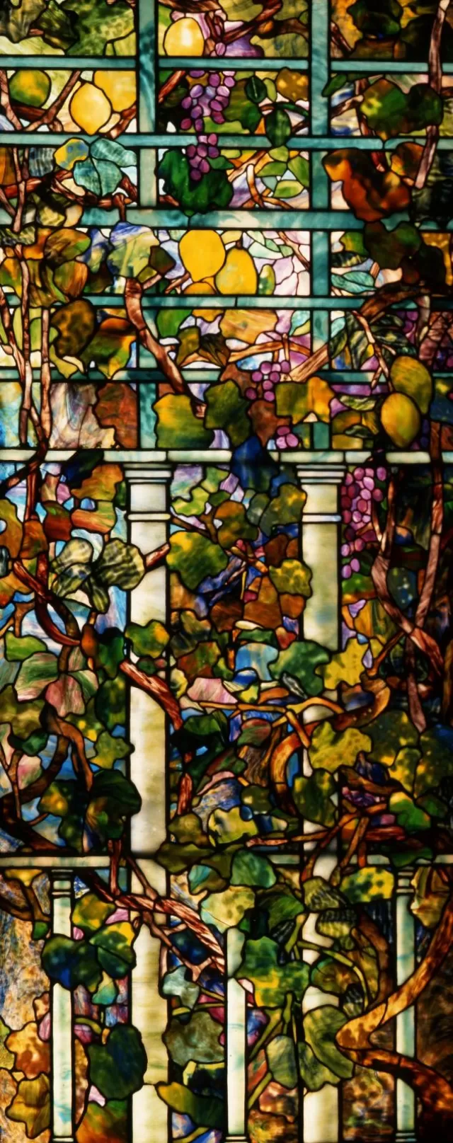 Grape Vine and Lemon Tree with Trellis Tiffany glass