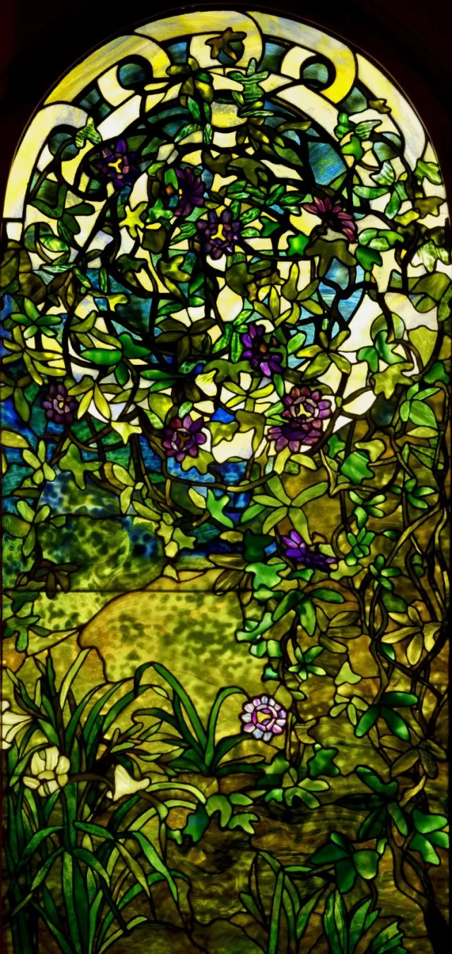 Lilies and Passion Flowers Tiffany glass