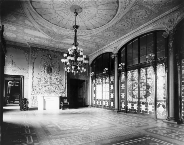 A glass screen designed by Tiffany in the Entrance Hall of the White House, 1882
