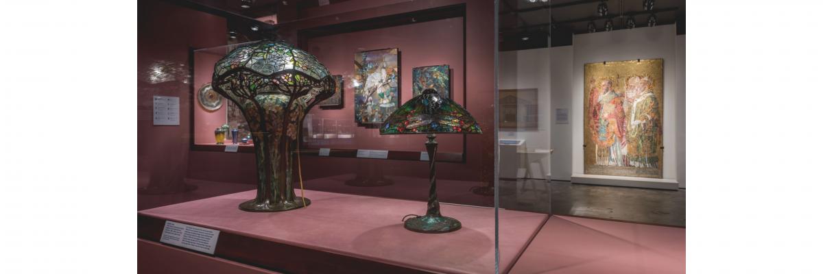 Two lamps in Tiffany's Glass Mosaics Exhibit by The Neustadt
