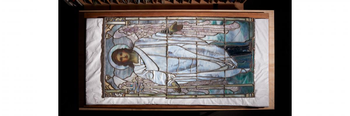 Angel window at the Tiffany Glass Archive