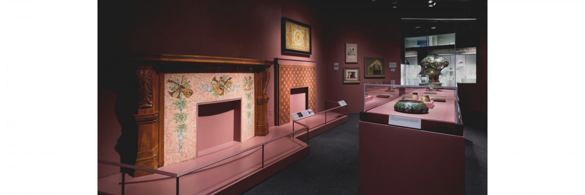 Fireplace mantles in Tiffany's Glass Mosaics Exhibit by The Neustadt