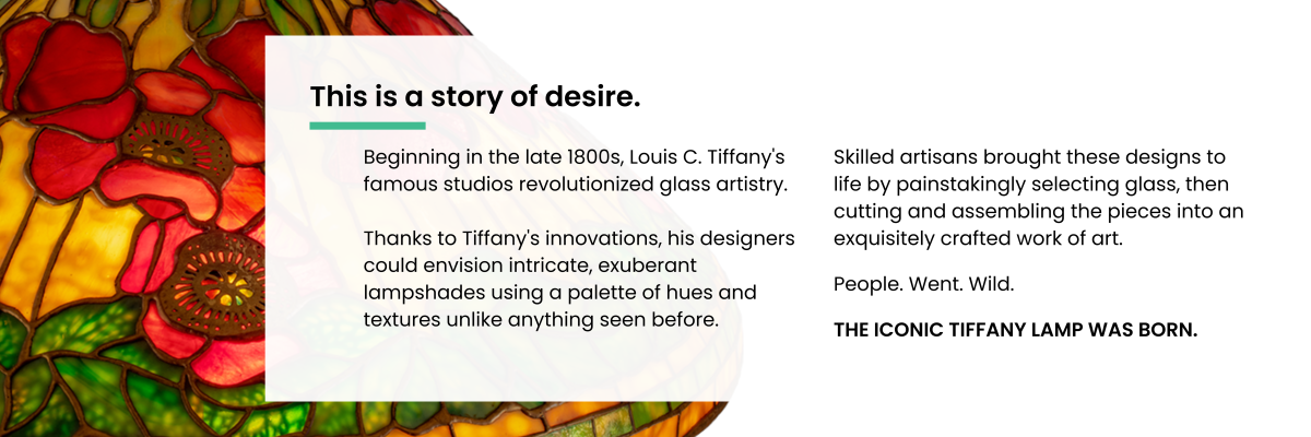 Photo of Tiffany Poppy lamp, text about first Tiffany lamps