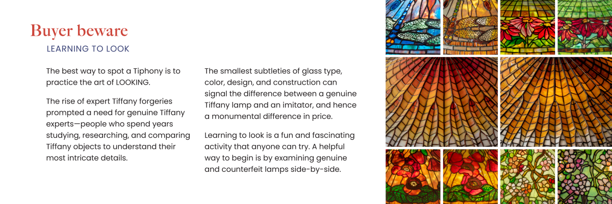 Exhibition description and detail images of real and fake Tiffany lamps